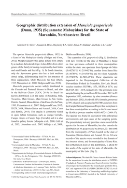 Geographic Distribution Extension of Manciola Guaporicola (Dunn, 1935) (Squamata: Mabuyidae) for the State of Maranhão, Northeastern Brazil