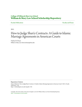 A Guide to Islamic Marriage Agreements in American Courts Nathan B