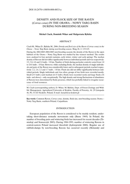 DENSITY and FLOCK SIZE of the RAVEN (Corvus Corax) in the ORAWA – NOWY TARG BASIN DURING NON-BREEDING SEASON