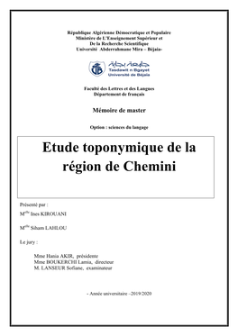 Etude Toponymique De La Région De Chemini