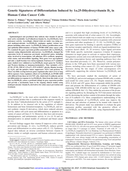 Genetic Signatures of Differentiation Induced by 1 ,25-Dihydroxyvitamin D3 in Human Colon Cancer Cells