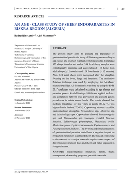 Class Study of Sheep Endoparasites in Biskra Region (Algeria)