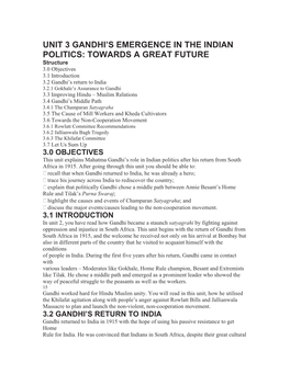 Unit 3 Gandhi's Emergence in the Indian Politics