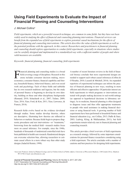 Using Field Experiments to Evaluate the Impact of Financial Planning and Counseling Interventions