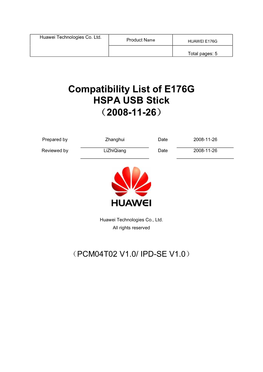 Compatibility List of E176G HSPA USB Stick 2008-11-25