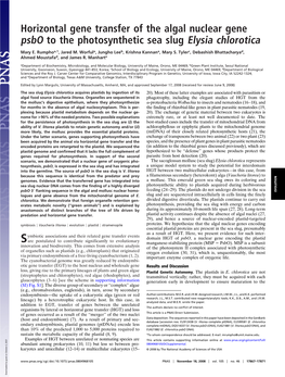 Horizontal Gene Transfer of the Algal Nuclear Gene Psbo to the Photosynthetic Sea Slug Elysia Chlorotica