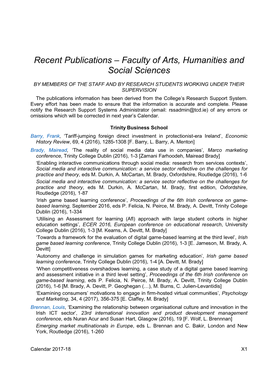 Recent Publications – Faculty of Arts, Humanities and Social Sciences