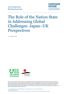 The Role of the Nation State in Addressing Global Challenges: Japan–UK Perspectives