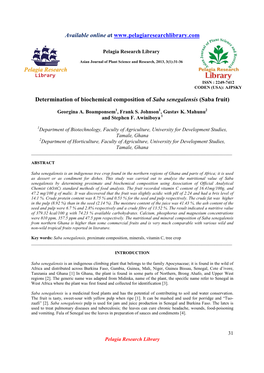 Determination of Biochemical Composition of Saba Senegalensis (Saba Fruit)