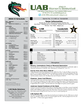 Women's Basketball UAB Combined Team Statistics (As of Nov 14, 2012) All Games