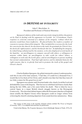 In Defense of Integrity1