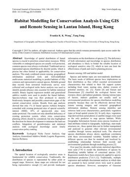 Habitat Modelling for Conservation Analysis Using GIS and Remote Sensing in Lantau Island, Hong Kong
