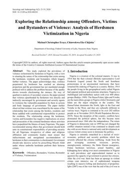 Exploring the Relationship Among Offenders, Victims and Bystanders of Violence: Analysis of Herdsmen Victimization in Nigeria