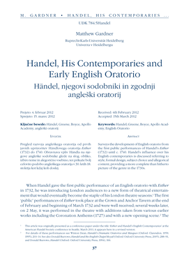 Handel, His Contemporaries and Early English Oratorio Händel, Njegovi Sodobniki in Zgodnji Angleški Oratorij