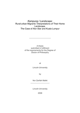 Kampung / Landscape: Rural-Urban Migrants’ Interpretations of Their Home Landscape