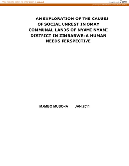 An Exploration of the Causes of Social Unrest in Omay Communal Lands of Nyami Nyami District in Zimbabwe: a Human Needs Perspective
