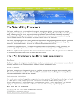 The Natural Step Framework the TNS Framework