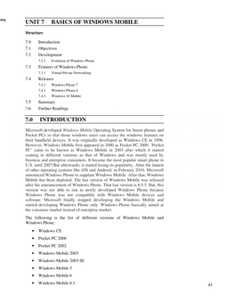 UNIT 7 BASICS of WINDOWS MOBILE Windows Mobile