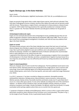 Ergots Claviceps Spp. in the Outer Hebrides