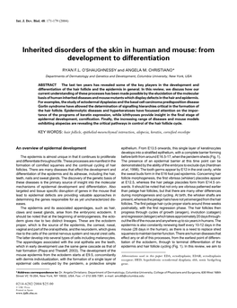 Inherited Disorders of the Skin in Human and Mouse: from Development to Differentiation