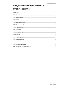 Ereignisse Im Schuljahr 2006/2007 Inhaltsverzeichnis