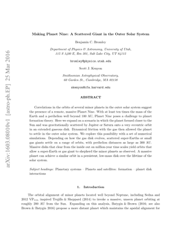 Arxiv:1603.08010V1 [Astro-Ph.EP] 25 Mar 2016 Ogl 0 Ufo H U.Epnigo Hsaayi,Baty Mai Analysis, Which This Planet Distant on More Expanding a Propose Sun