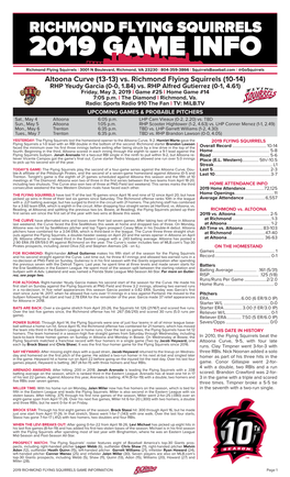 Altoona Curve (13-13) Vs. Richmond Flying Squirrels (10-14) RHP Yeudy Garcia (0-0, 1.84) Vs