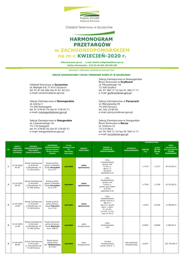 Harmonogram Przetargów. Kwiecień 2020