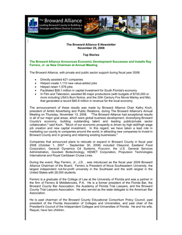 The Broward Alliance E-Newsletter November 25, 2008 Top Stories