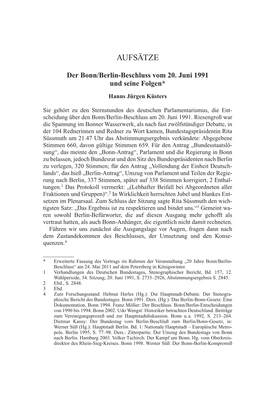Der Bonn/Berlin-Beschluss Vom 20. Juni 1991 Und Seine Folgen*