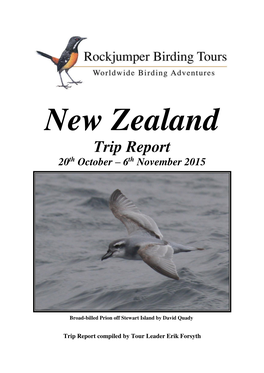 New Zealand Trip Report 20Th October – 6Th November 2015