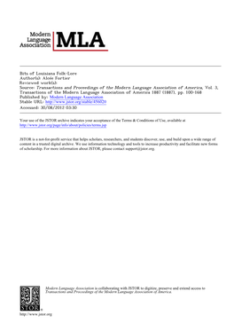 Bits of Louisiana Folk-Lore Author(S): Alcée Fortier Reviewed Work(S): Source: Transactions and Proceedings of the Modern Language Association of America, Vol