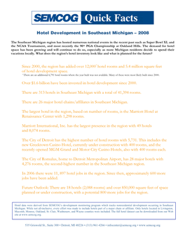 Quick Facts Hotel Development in Southeast Michigan, 2008
