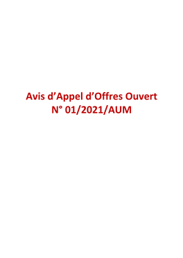 Avis D'appel D'offres Ouvert N° 01/2021/AUM