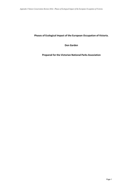 Phases of Ecological Impact of the European Occupation of Victoria