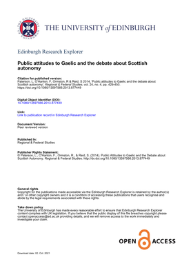 Public Attitudes to Gaelic and the Debate About Scottish Autonomy