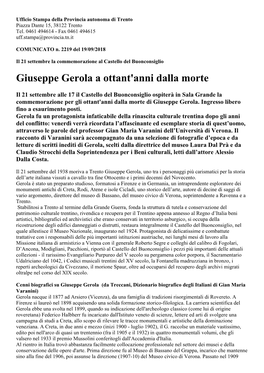 Giuseppe Gerola a Ottant'anni Dalla Morte