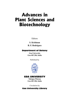 Advances in Plant Sciences and Biotechnology