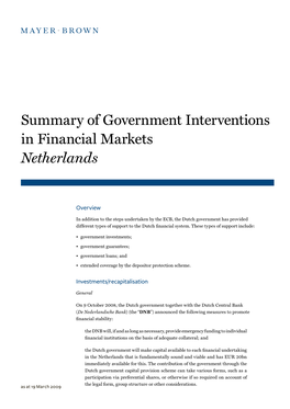 Summary of Government Interventions in Financial Markets Netherlands