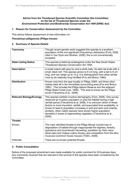 Advice from the Threatened Species Scientific Committee