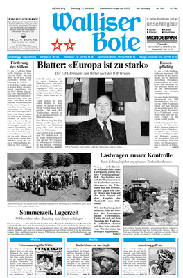 Blatter: «Europa Ist Zu Stark» Pflichtig B E R N
