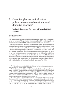5. Canadian Pharmaceutical Patent Policy: International Constraints and Domestic Priorities1 Mélanie Bourassa Forcier and Jean-Frédéric Morin2