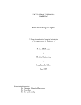 UNIVERSITY of CALIFORNIA RIVERSIDE Raman Nanometrology