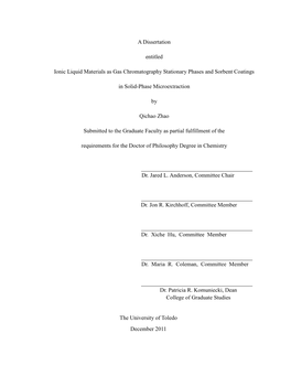 Ionic Liquid Materials As Gas Chromatography Stationary Phases and Sorbent Coatings