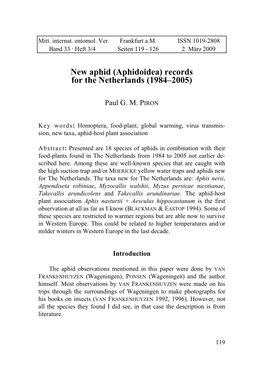 New Aphid (Aphidoidea) Records for the Netherlands (1984–2005)