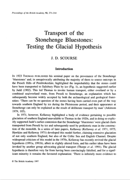 Transport of the Stonehenge Bluestones: Testing the Glacial Hypothesis