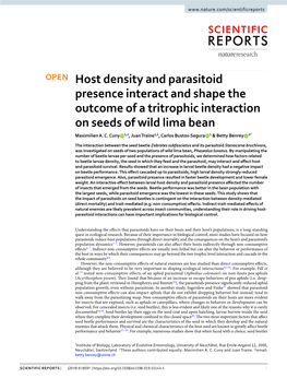 Host Density and Parasitoid Presence Interact and Shape the Outcome of a Tritrophic Interaction on Seeds of Wild Lima Bean Maximilien A