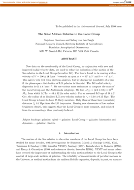 The Solar Motion Relative to the Local Group