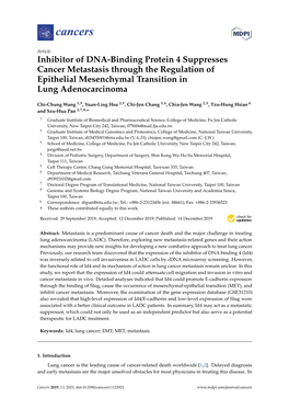 Inhibitor of DNA-Binding Protein 4 Suppresses Cancer Metastasis Through the Regulation of Epithelial Mesenchymal Transition in Lung Adenocarcinoma