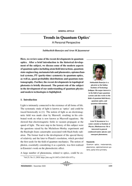 Trends in Quantum Optics∗ a Personal Perspective